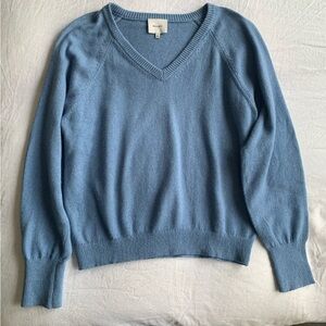 Reformation Saylor Cashmere Cotton V Neck Knit Sweater Pullover Bluebell Blue